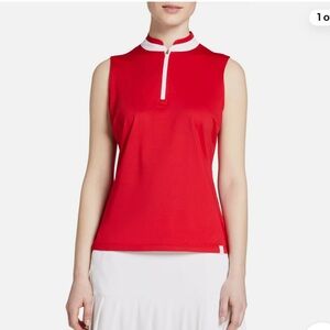 NWT Lady Hagen Golf Red Sleevless Polo with White Contract Trim